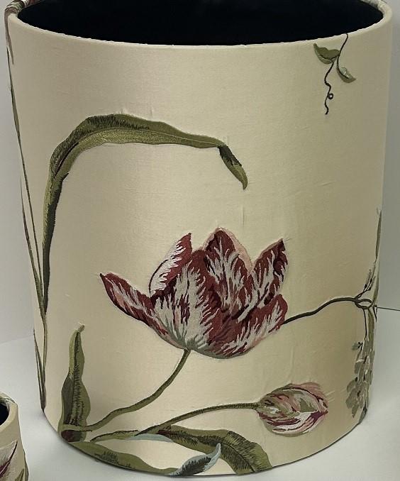 Floral print fabric covered waste basket trash can